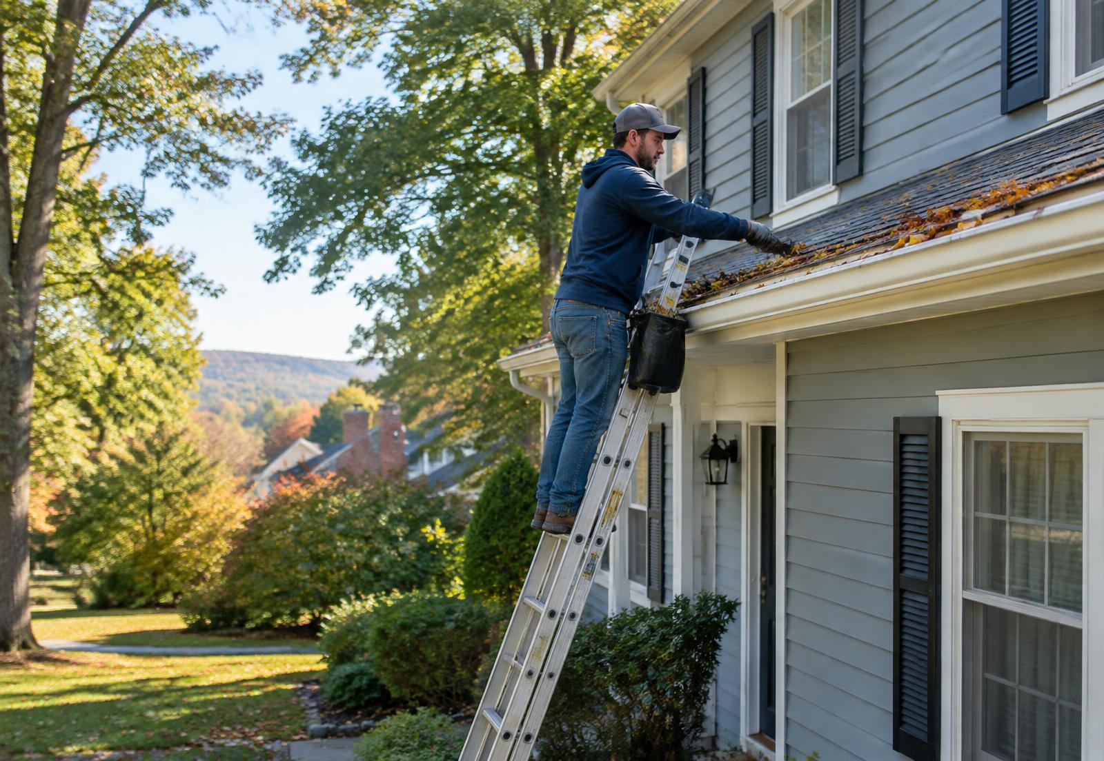 Gutter cleaning at a Western Massachusetts home